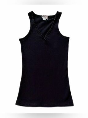 Alberto Makali Vintage Ribbed Tank Top Womens Medium Black Beaded Y2K Elegant